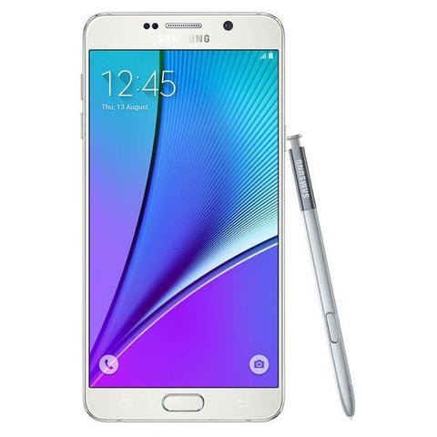 Refurbished Samsung Galaxy Note 5 with pencil in white front view