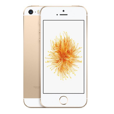Refurbished Apple iPhone SE in gold front and rear view