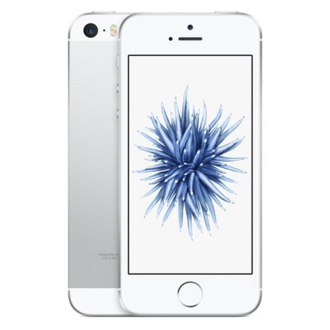 Refurbished Apple iPhone SE in silver front and rear view