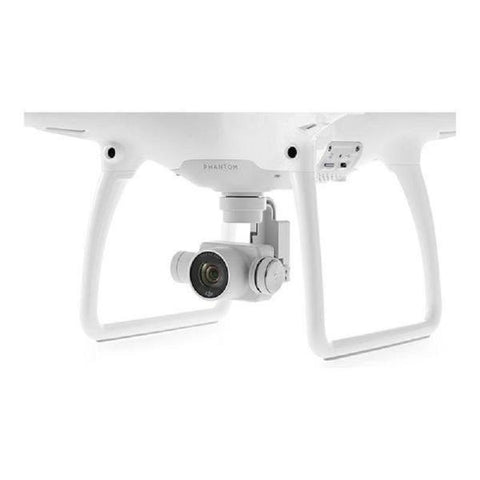 Refurbished DJI Phantom 4 camera and stand in left side view