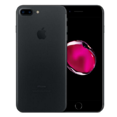 Refurbished Apple iPhone 7 Plus in black front and rear view