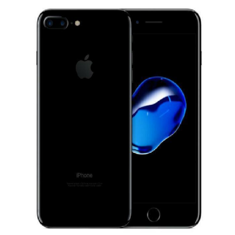 Refurbished Apple iPhone 7 Plus in jet black front and rear view