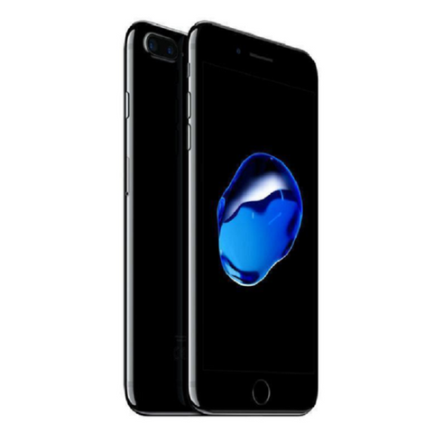 Refurbished Apple iPhone 7 Plus in jet black side front and rear view